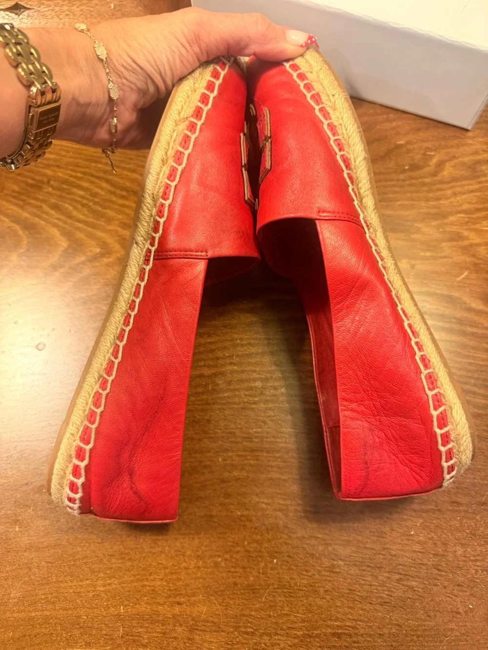 Tory Burch Ines Red Leather Logo Espadrilles Size 8.5